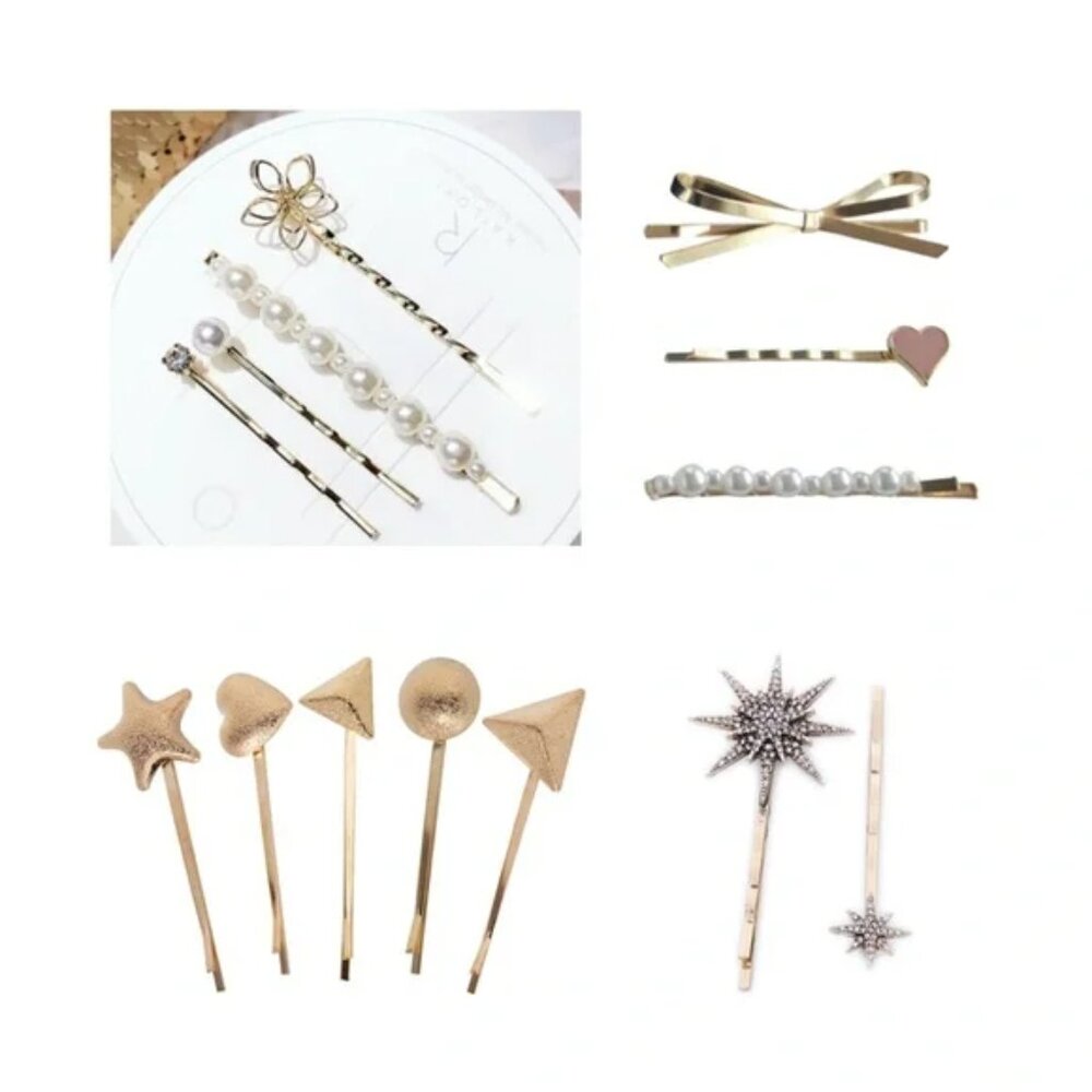 x14 NWT Geometric Hair Clip Set Spring Summer Flower Heart Pearl Hair Barrette